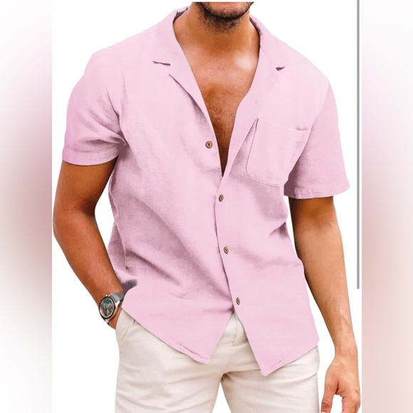 COOFANDY Other - COOFANDY Men’s Pink Linen Button Down Shirt NWT Size Medium